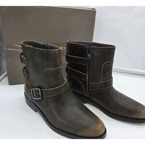 Franco Sarto Prina Moto Bootie Distressed Brown Leather Size 7.5 Grunge Boho NEW